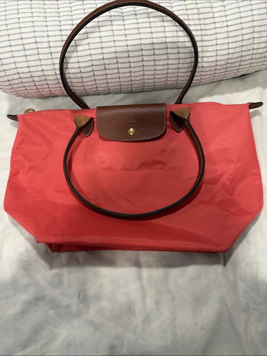 Longchamp Handbags - Longchamp Nylon Tote in Coral with Brown Trim